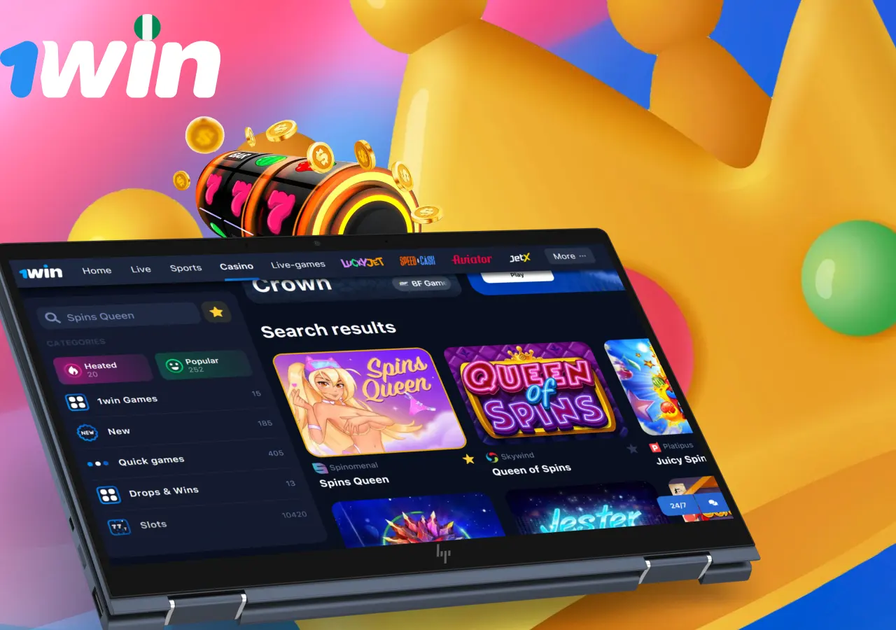 Spins Qeen 20-line slot with 3D symbols at 1Win Casino